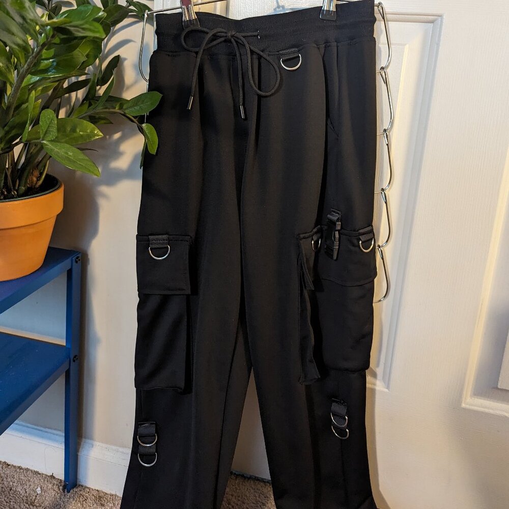 Black Joggers with Buckles, Loops for Chains